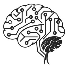 A black and white illustration of a brain