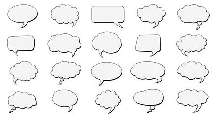Fototapeta premium Collection of hand-drawn speech and thought bubbles with shadow effect illustration
