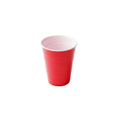 A red plastic party cup, also known as a solo cup, isolated on transparent background, commonly used for serving beverages at parties