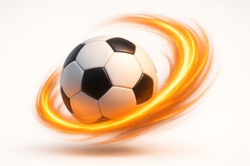 Fototapeta premium Glowing Energy Swirl Around Soccer Ball – 3D Render on White