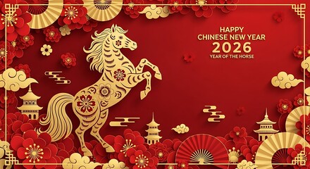 Red and gold floral pattern design for a Chinese New Year celebration card vector illustration