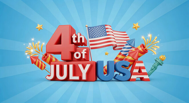 Happy 4th of july usa celebration with fireworks and american flag - Powered by Adobe