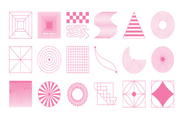 Fototapeta premium Collection of Pink Geometric Shapes and Abstract Designs on White Background Keywords: geometric shapes, abstract design, pink, circle, triangle