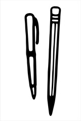Vector illustration in doodle style of pen and pencil Основные RGB