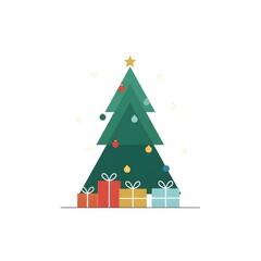 Minimalist Geometric Christmas Tree with Gifts and Decorations
