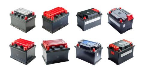 Variety of Automotive Batteries for Diverse Applications, PNG collection, set bundle, isolate on transparent or white background