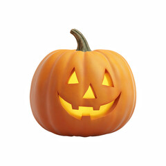 realistic carved Halloween pumpkin with glowing face isolated on transparent background.