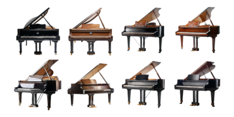 Collection of Elegant Grand Pianos on Display, PNG collection, set bundle, isolate on transparent or white background