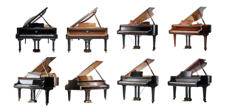 Collection of Elegant Grand Pianos on Display, PNG collection, set bundle, isolate on transparent or white background