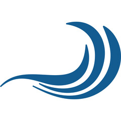 Abstract Blue Wave Symbol on Transparent Background Minimalist Marine Flowing Element