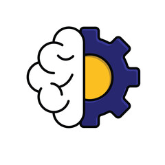 machine learning icon. management. combination of gear and brain. Automatic, optimization, ease. Mixed design style