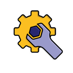 mechanic icon. management. gear with gear key on white background. Automatic, optimization, ease. isometric design style