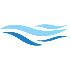 Abstract blue waves on a transparent background representing water or fluid motion dynamic curves in multiple shades of blue depicting a clean natural element in a simple graphic design composition