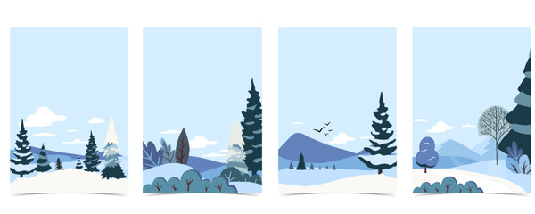 Naklejka premium Winter background with pine tree in forest for Merry Christmas and happy new year invitation card