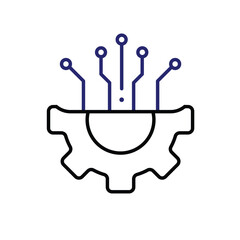 machine learning icon. management. artificial intelligence. gear with trace. Automatic, optimization, ease. Outline design style