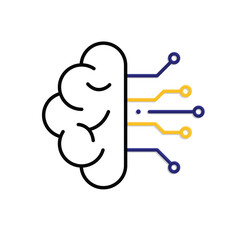 machine learning icon. management. brain with trace on white background. Automatic, optimization, ease. Mixed design style