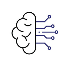 machine learning icon. management. brain with trace on white background. Automatic, optimization, ease. Outline design style