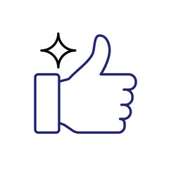 recommendation icon. management. thumbs up and light sparkles on a white background. economy, optimization, ease. Outline design style