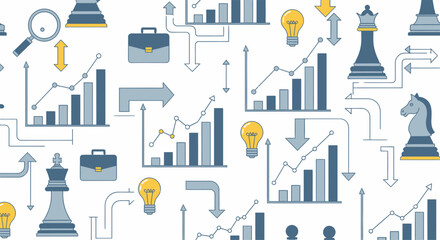 Business Strategy and Financial Growth Analysis with Chess Pieces and Charts.