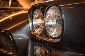 vintage retro car collection in the garage close up