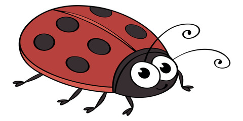 Delightful cartoon ladybug with a cheerful smile, perfect for children's books, educational materials, and adorable spring or summer themed designs