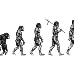 Human evolution progression illustration, stages of hominid development, ancient ancestors, scientific concept