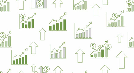 Financial growth charts and upward arrows representing business success and progress.