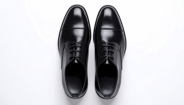 Elegant black leather dress shoes isolated on transparent background