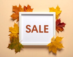 Autumn Sale Announcement with Maple Leaves and White Frame.
