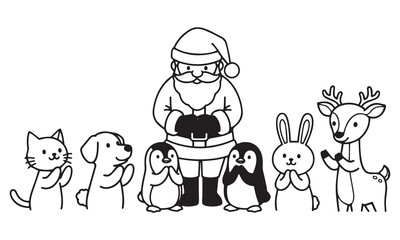 Obraz premium Santa with playful animals celebrating christmas claus character