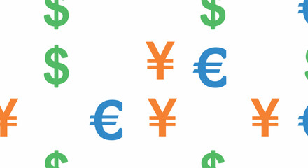 Colorful Currency Symbols Seamless Pattern Background.
