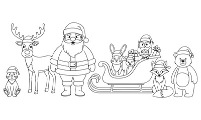 Santa Claus reindeer owl fox rabbit bear sleigh gifts vector