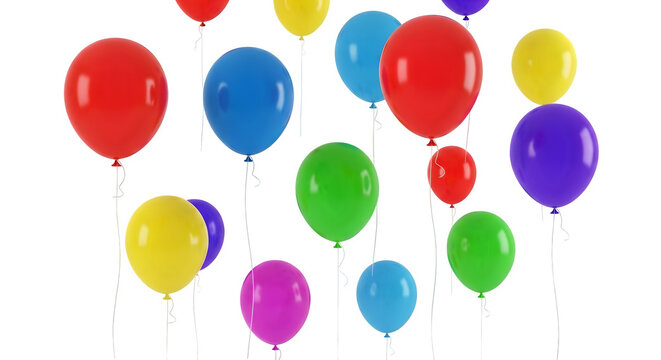 Colorful balloons float on a black background. Rendered with clean lighting. Great for party, celebration, or birthday themed designs and social media.