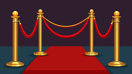 Golden stanchions and red carpet event entrance with velvet ropes