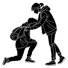 silhouette of a proposing a girl