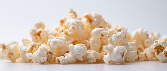 The popcorn pile on a white surface with soft natural lighting and texture