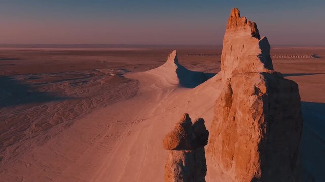 Golden Sunset over Bozzhira Canyon, Mangystau Region, Kazakhstan
