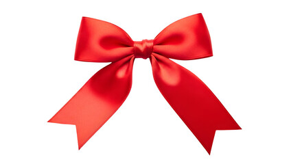 Red bow tie with satin texture on black, serves as holiday decor, greeting card element, or gift...