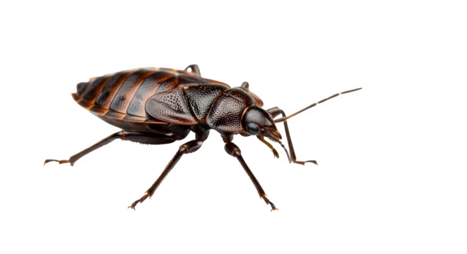 Brown beetle shows textured surface on black. Used for biology, science projects, nature documents, macro photography, animal research, print materials, academic projects.