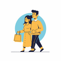 Couple walking together with shopping bag enjoying leisure time outdoors.