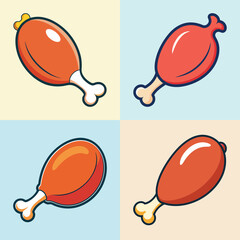 Four cartoon chicken legs arranged in a grid pattern on a pastel background, with each leg having a bone and meat