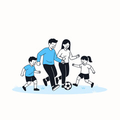 Family Playing Soccer Together Outdoors.