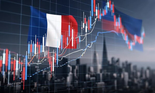 Abstract representation of a stock market chart showing a positive upward trend with a financial graph and data visualization elements against a dark background - Powered by Adobe