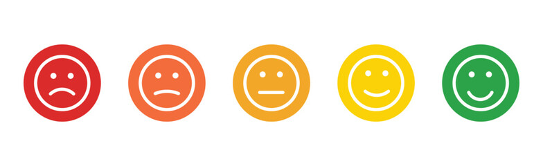 Customer feedback emoji icon on circle background. Five facial level review concept