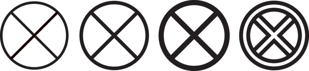 No icon set. Stop sign symbol. Set of red prohibition sign vector icons for signs, Disallowed or no symbol for public. Red warning icon. No entry sign or stop . Red circle sign stop entry ang slash 