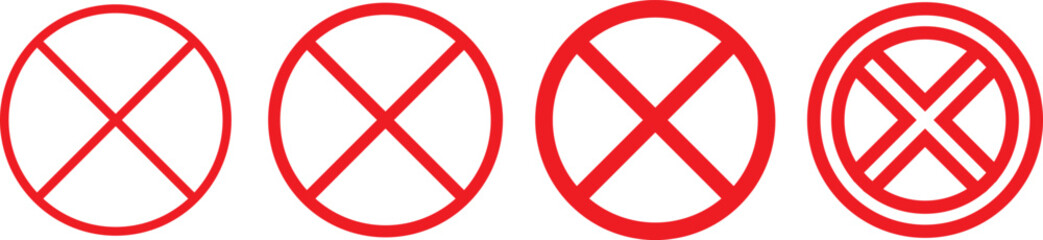 Obraz premium No icon set. Stop sign symbol. Set of red prohibition sign vector icons for signs, Disallowed or no symbol for public. Red warning icon. No entry sign or stop . Red circle sign stop entry ang slash 