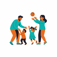 Happy Family Playing Basketball Together Outdoors.