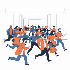 Obraz premium People running away from building in panic situation.