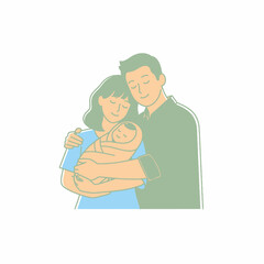 Happy parents embracing their newborn baby with love and care.