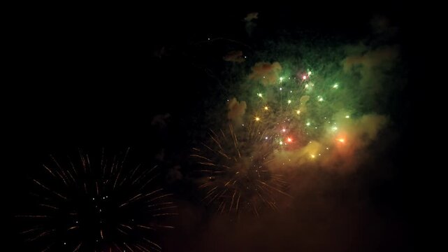 Vibrant fireworks exploding across night sky in spectacular light display